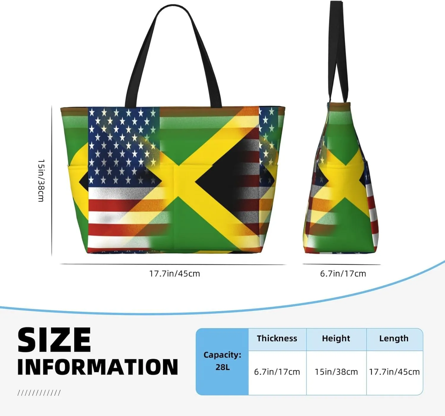 Jamaica With American Tote Bag With 8 Storage Pockets Top Zip Shoulder Bag Handbag For Travel Work Women