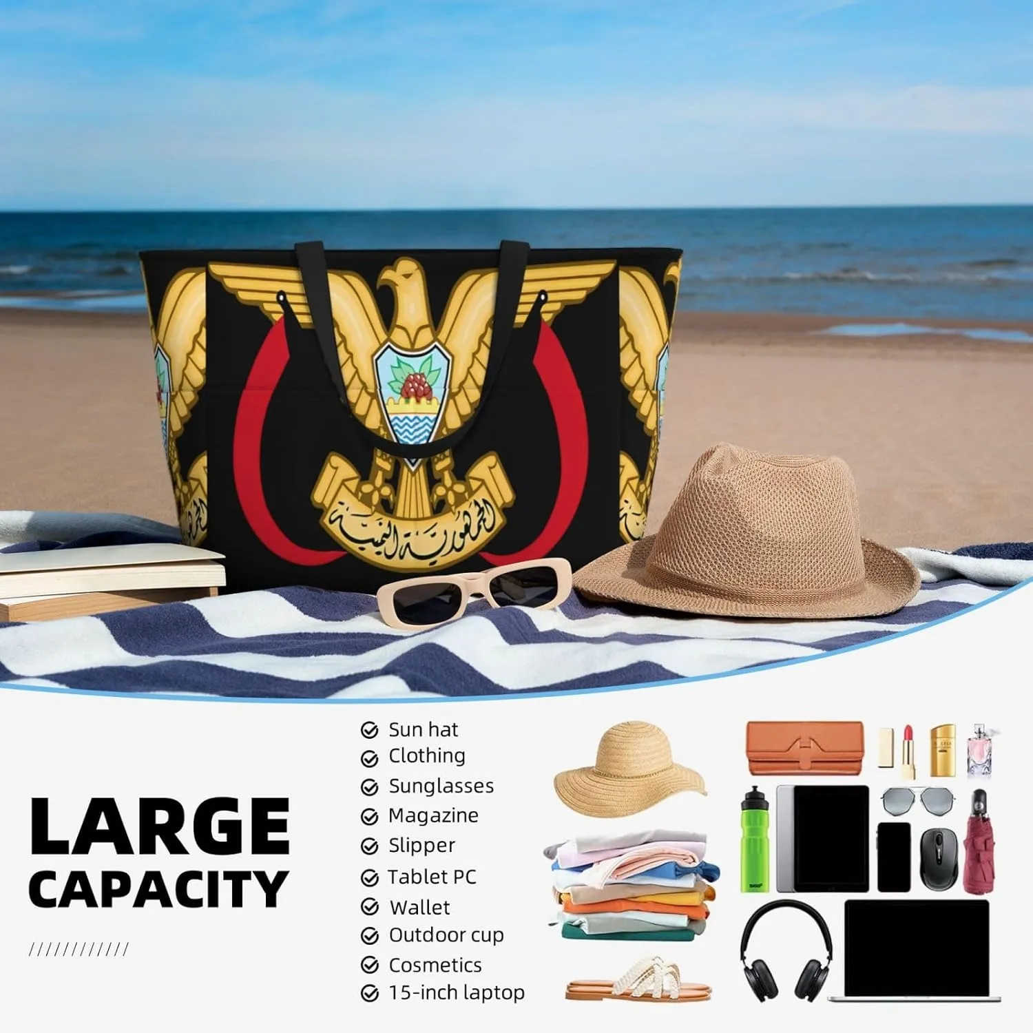 Jamaica With American Tote Bag With 8 Storage Pockets Top Zip Shoulder Bag Handbag For Travel Work Women