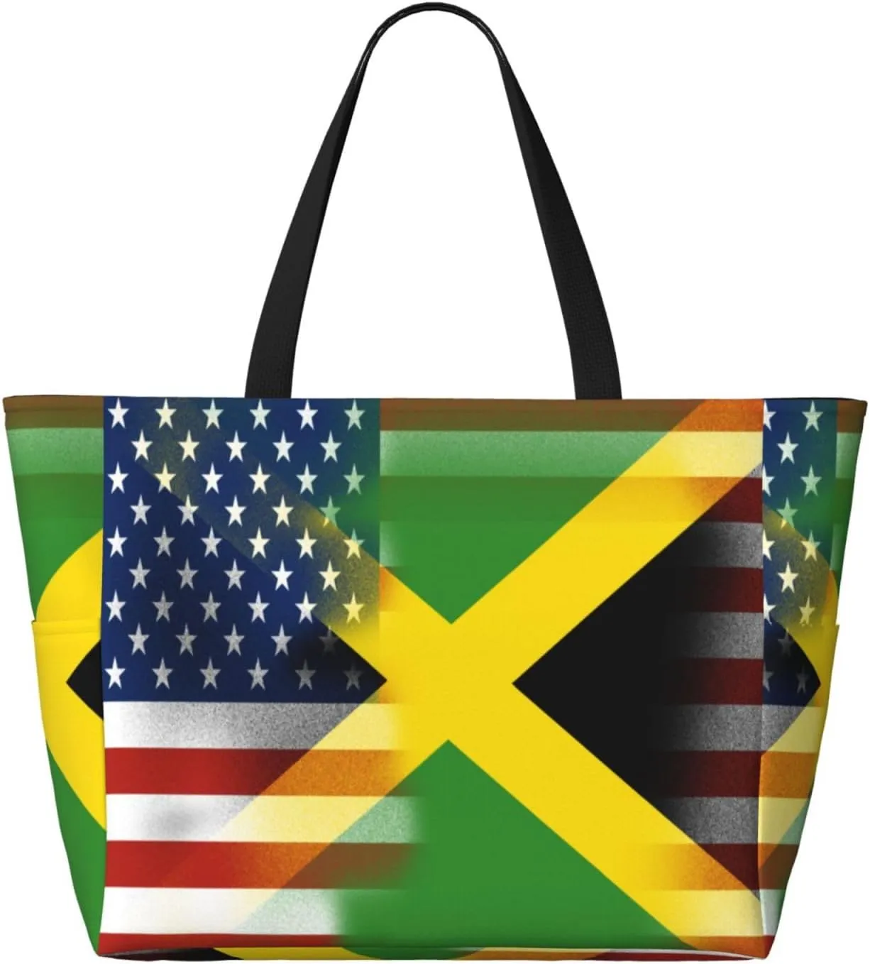 Jamaica With American Tote Bag With 8 Storage Pockets Top Zip Shoulder Bag Handbag For Travel Work Women