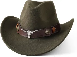 Jastore Kids Western Hats Boys Girls Cowboy Felt Hat Jazz Fedora Cowgirl Hats with Belt Buckle