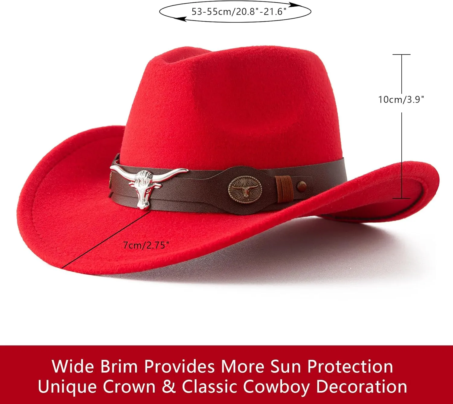 Jastore Kids Western Hats Boys Girls Cowboy Felt Hat Jazz Fedora Cowgirl Hats with Belt Buckle