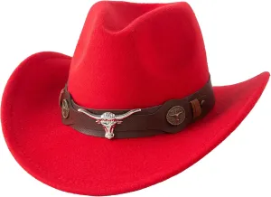 Jastore Kids Western Hats Boys Girls Cowboy Felt Hat Jazz Fedora Cowgirl Hats with Belt Buckle