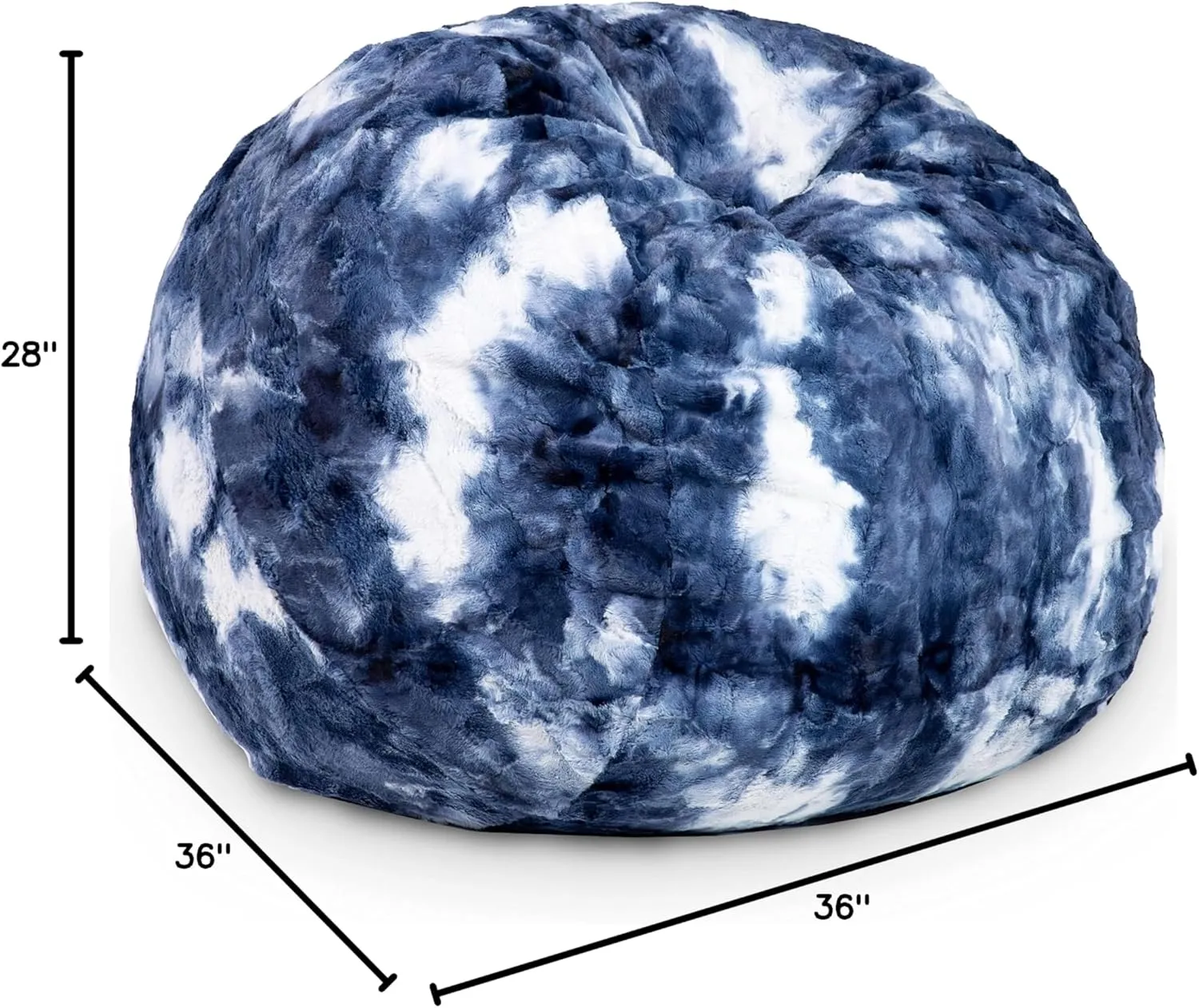 Jaxx Saxx 3 Foot Bean Bag Chair - Faux Fur - Fun Colors, Blue & White Print