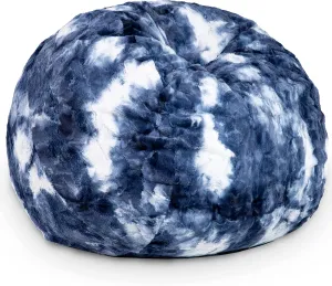 Jaxx Saxx 3 Foot Bean Bag Chair - Faux Fur - Fun Colors, Blue & White Print