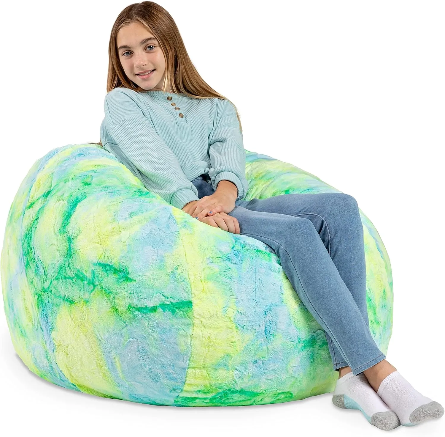 Jaxx Saxx 3 Foot Bean Bag Chair - Faux Fur - Fun Colors, Firefly Yellow