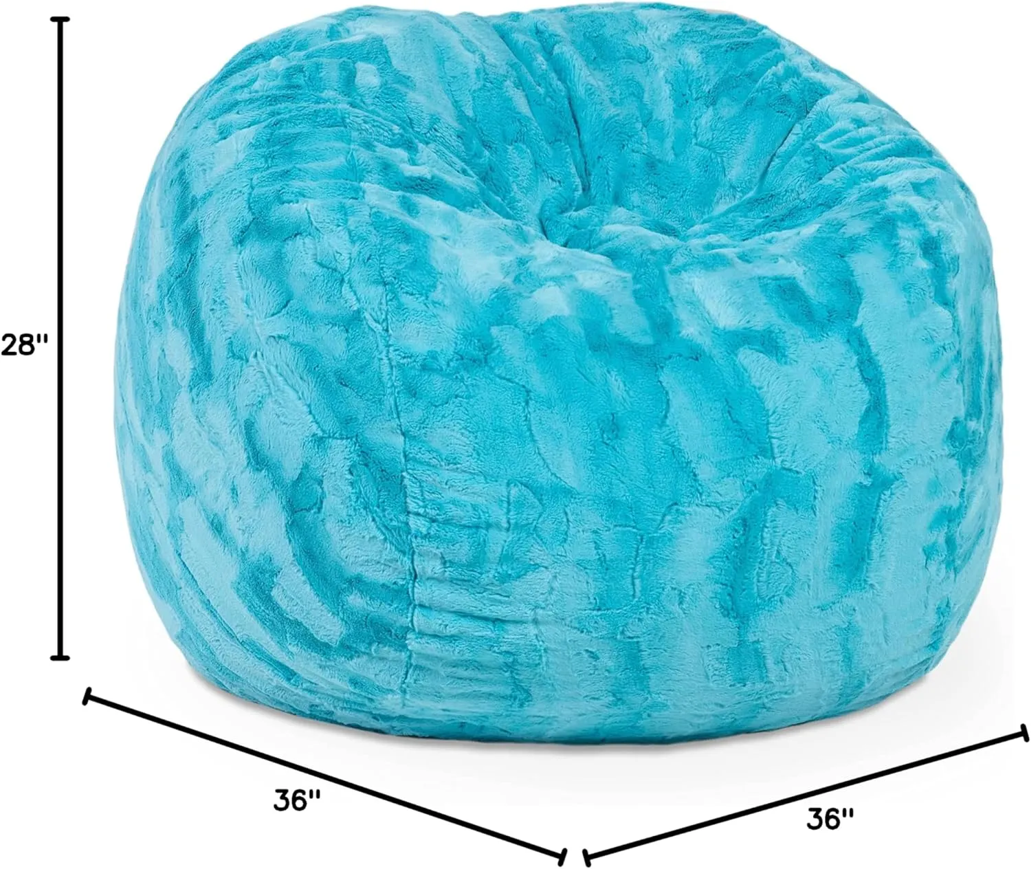 Jaxx Saxx 3 Foot Bean Bag Chair - Faux Fur - Fun Colors, Maui Turquoise
