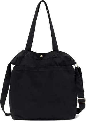 Jeelow Canvas Tote Handbag Shoulder Crossbody Bags Purses With Pockets For Men & Women