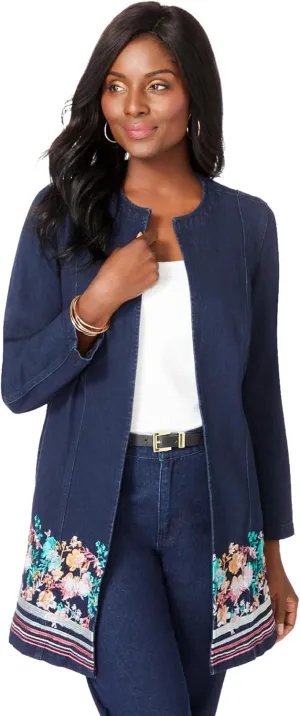 Jessica London Women's Plus Size Embroidered Denim Topper
