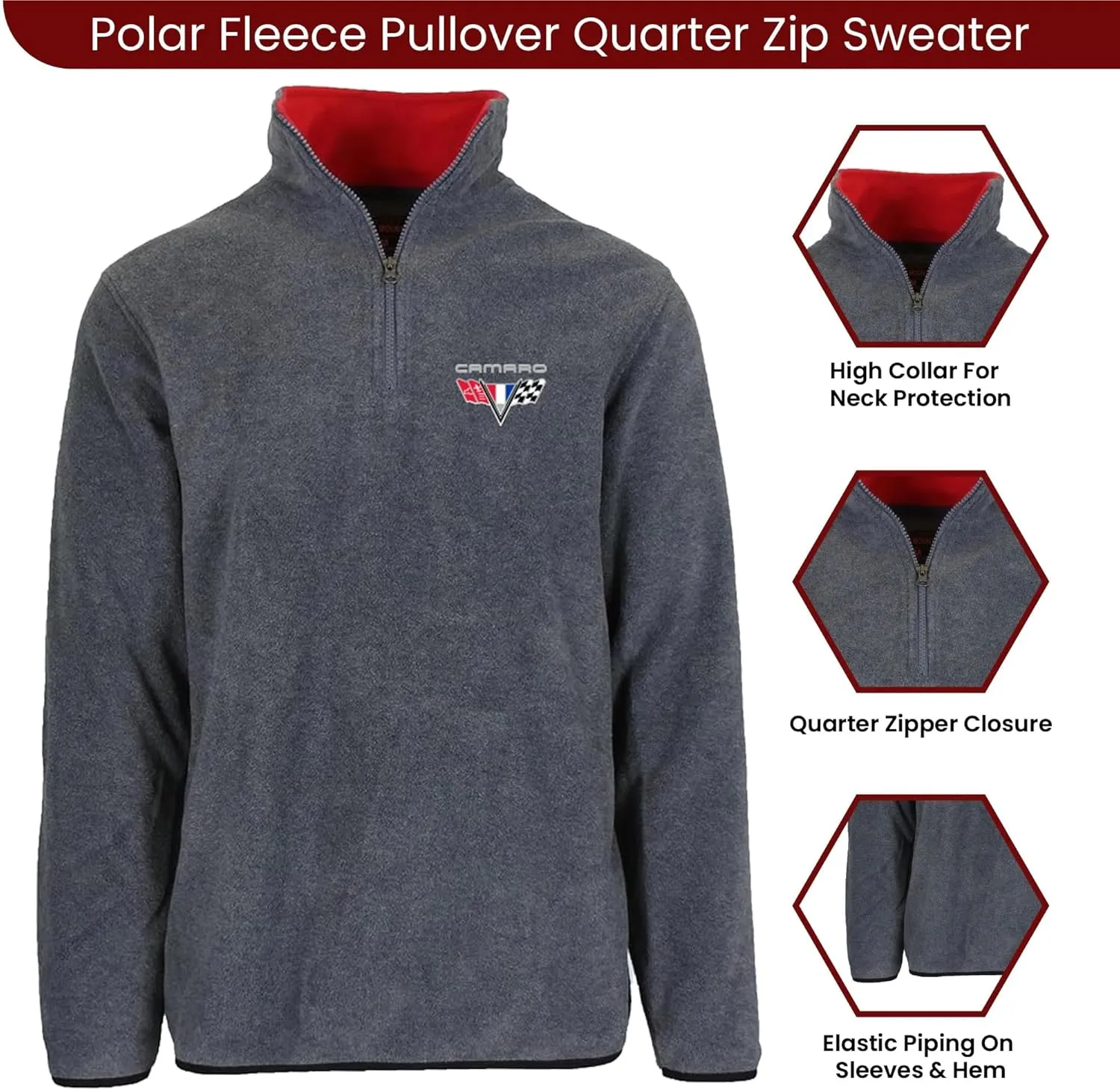 JH DESIGN GROUP Men’s Chevy Camaro Quarter Zip Fleece Sweatshirt 2 Colors