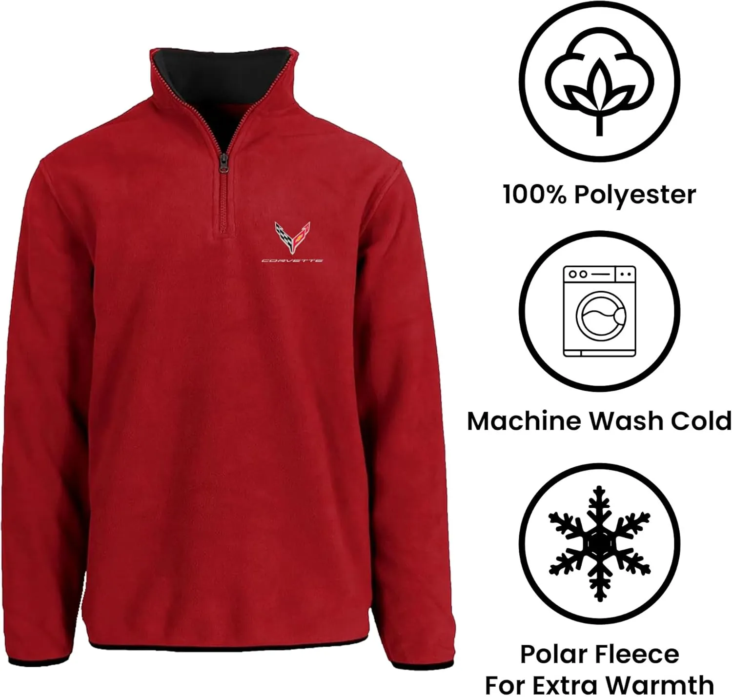 JH Design Men’s Chevy Corvette C7 Quarter Zip Fleece Sweatshirt 3 Colors