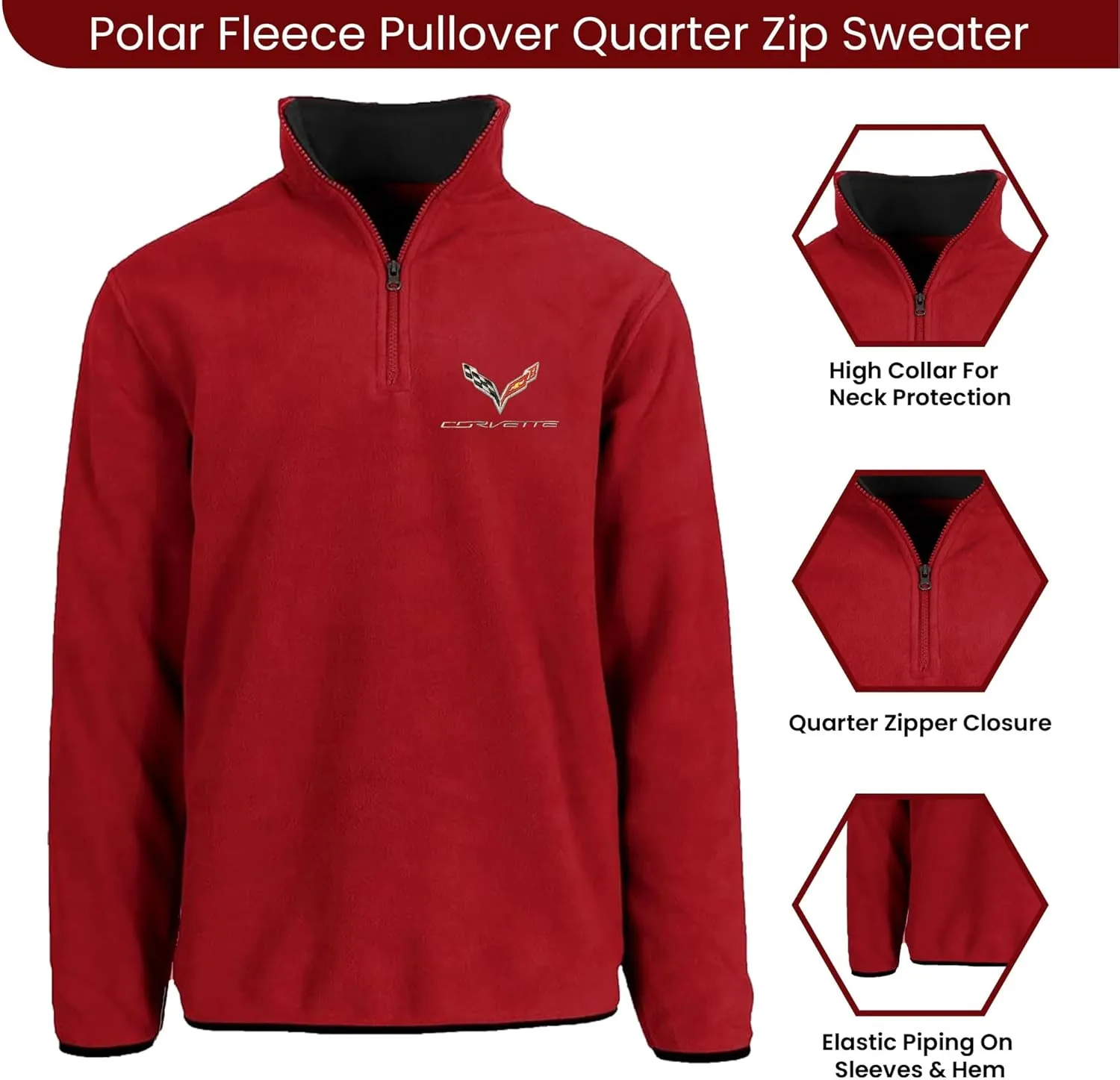 JH Design Men’s Chevy Corvette C7 Quarter Zip Fleece Sweatshirt 3 Colors
