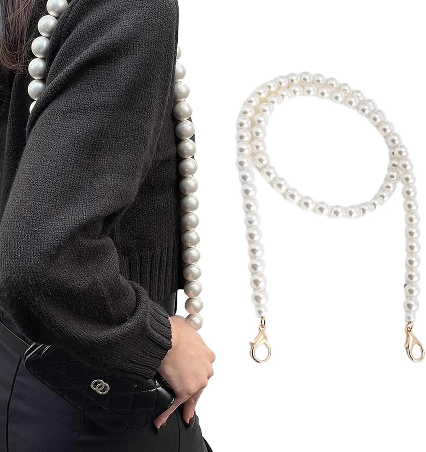 jiesinlov Pearl Purse Chain Imitation Pearl Beaded Shoulder Bag Strap Replacement Crossbody for Handbags(C110-Gold)