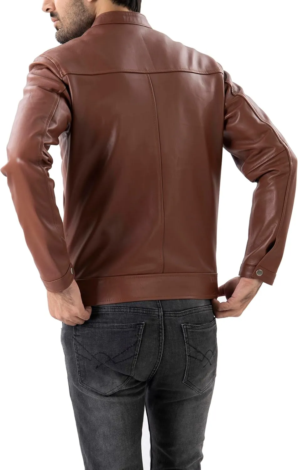Jild Classical Single Piece Lambskin Leather Jacket Men - Everyday Wear Snap Tab Collar Men’s Motorcycle Leather Jacket
