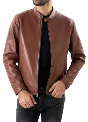 Jild Classical Single Piece Lambskin Leather Jacket Men - Everyday Wear Snap Tab Collar Men’s Motorcycle Leather Jacket