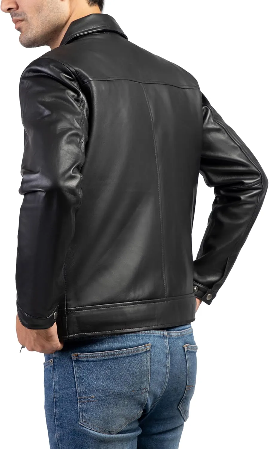 Jild Polo Collar Premium Leather Jacket Men - Old School Classic Style Everyday Wear Real Lambskin Mens Leather Jacket
