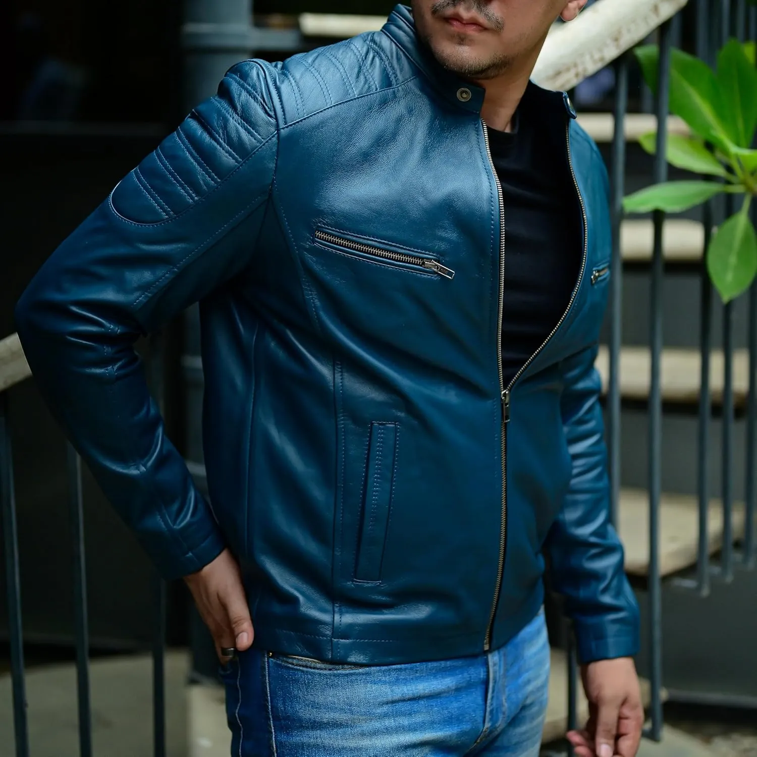 Jild Timeless Classic Leather Jacket Men - Biker Style Real Lambskin Café Racer Vintage Look Motorcycle Jackets for Men