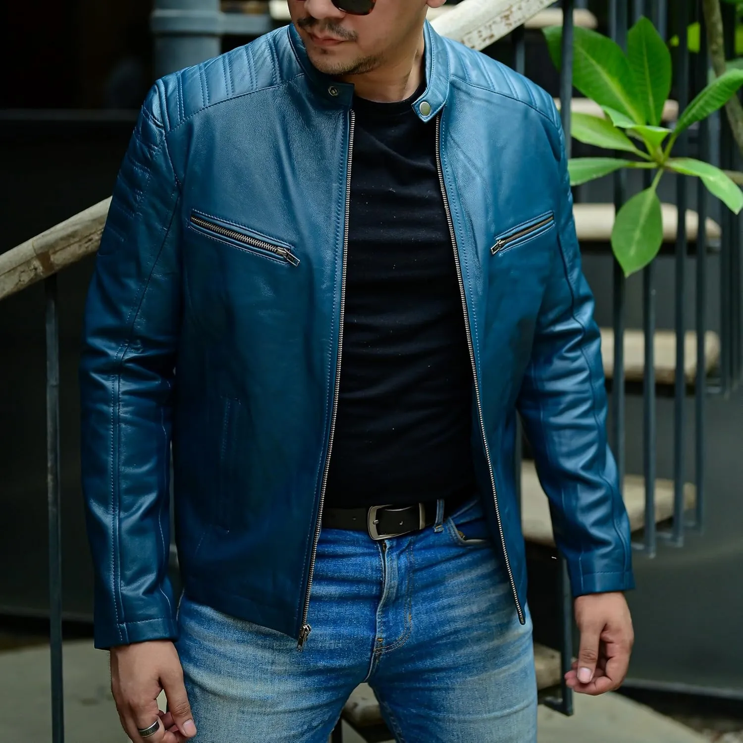 Jild Timeless Classic Leather Jacket Men - Biker Style Real Lambskin Café Racer Vintage Look Motorcycle Jackets for Men