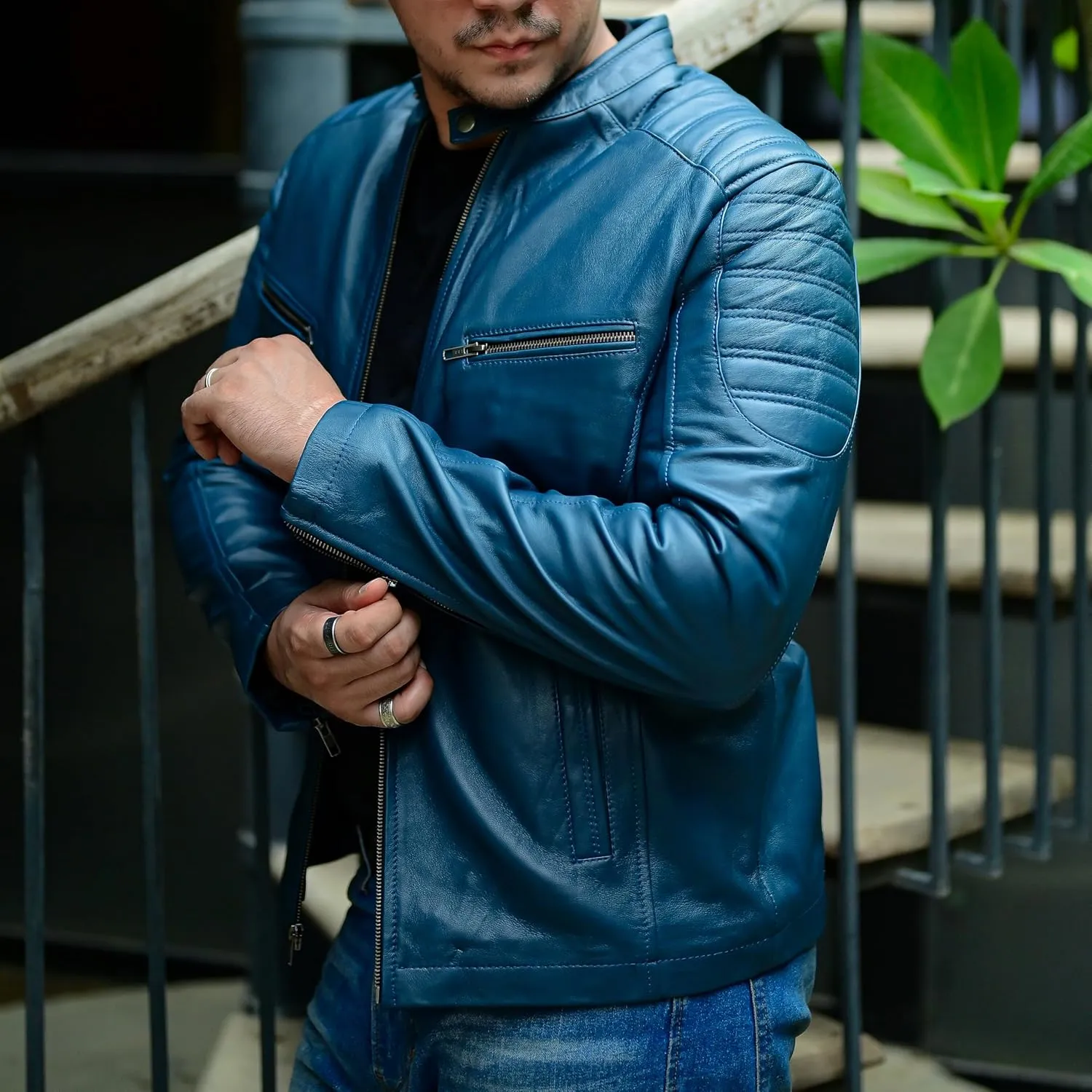 Jild Timeless Classic Leather Jacket Men - Biker Style Real Lambskin Café Racer Vintage Look Motorcycle Jackets for Men