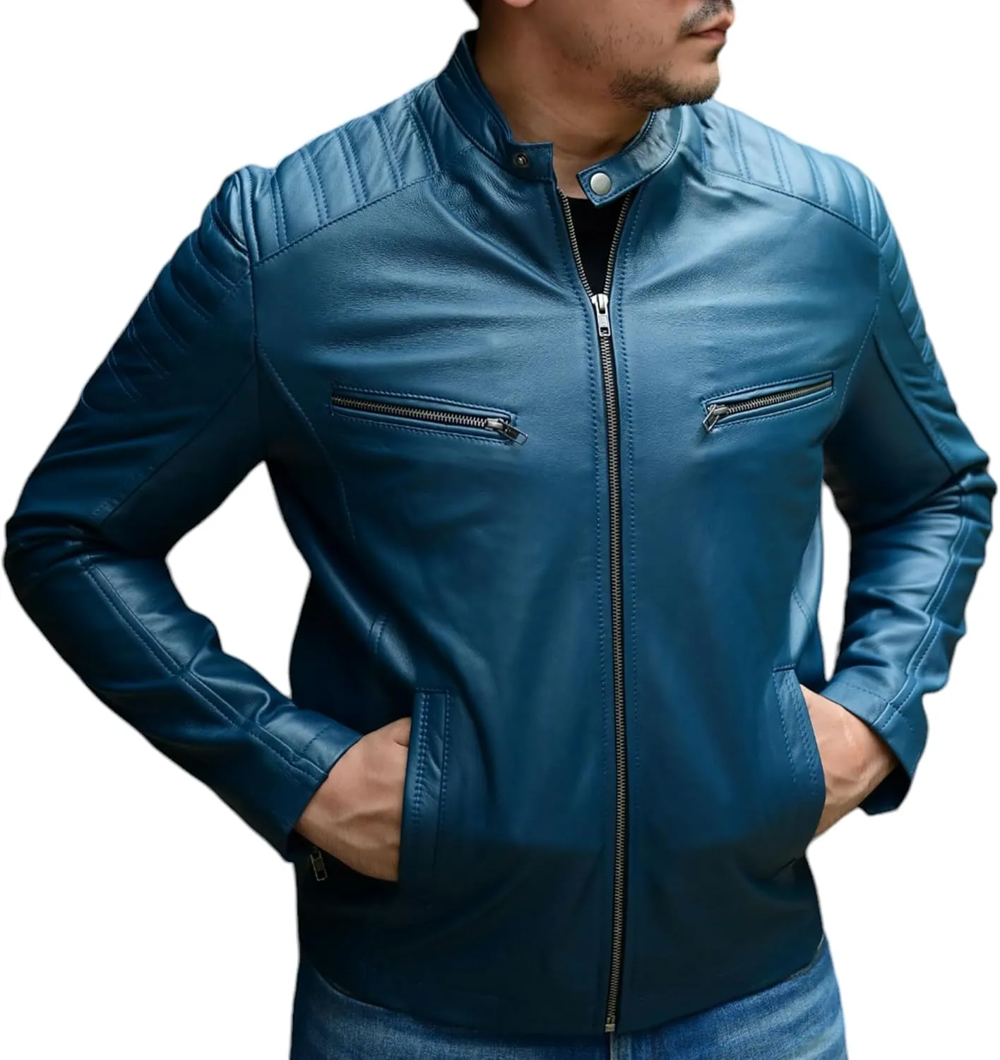 Jild Timeless Classic Leather Jacket Men - Biker Style Real Lambskin Café Racer Vintage Look Motorcycle Jackets for Men
