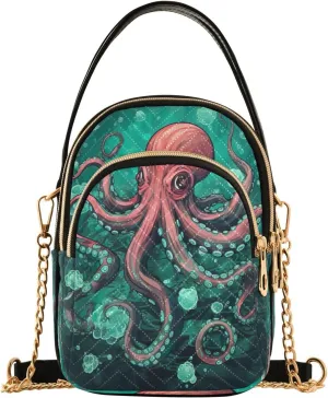 Joko Ivery Red Cool Octopus Multi Pockets Crossbody Bags for Women Zip Cell Phone Purse Wallet Bag with Detachable Shoulder Strap Cross Body Handbag for Girls Women Trendy Gift Shopping Traveling