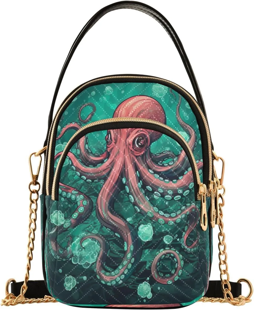 Joko Ivery Red Cool Octopus Multi Pockets Crossbody Bags for Women Zip Cell Phone Purse Wallet Bag with Detachable Shoulder Strap Cross Body Handbag for Girls Women Trendy Gift Shopping Traveling