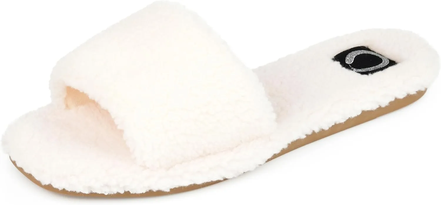 Journee Womens Sunlight Open Toe Faux Fur Slippers