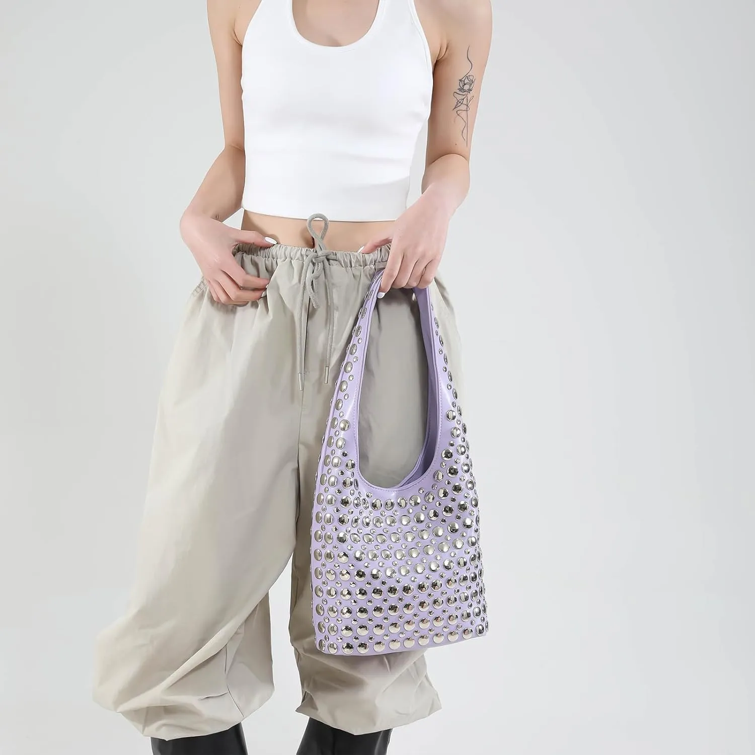 JQAliMOVV Studded Purses for Women Vegan Leather Tote Bag 90s Y2K Punk Purse Stud Shoulder Handbags