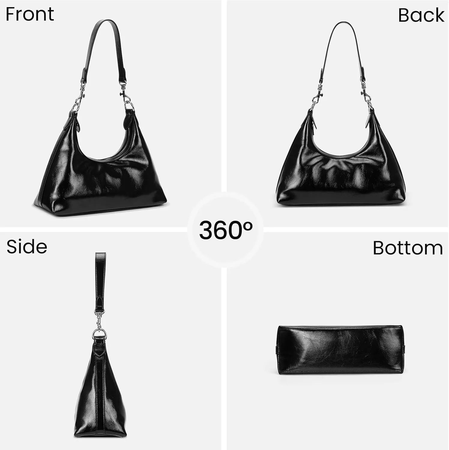 JQWSVE Crescent Shoulder Bags for Women Glossy Leather Hobo Handbag Trendy Crossbody Bag with Adjustable Strap