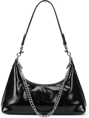 JQWSVE Crescent Shoulder Bags for Women Glossy Leather Hobo Handbag Trendy Crossbody Bag with Adjustable Strap