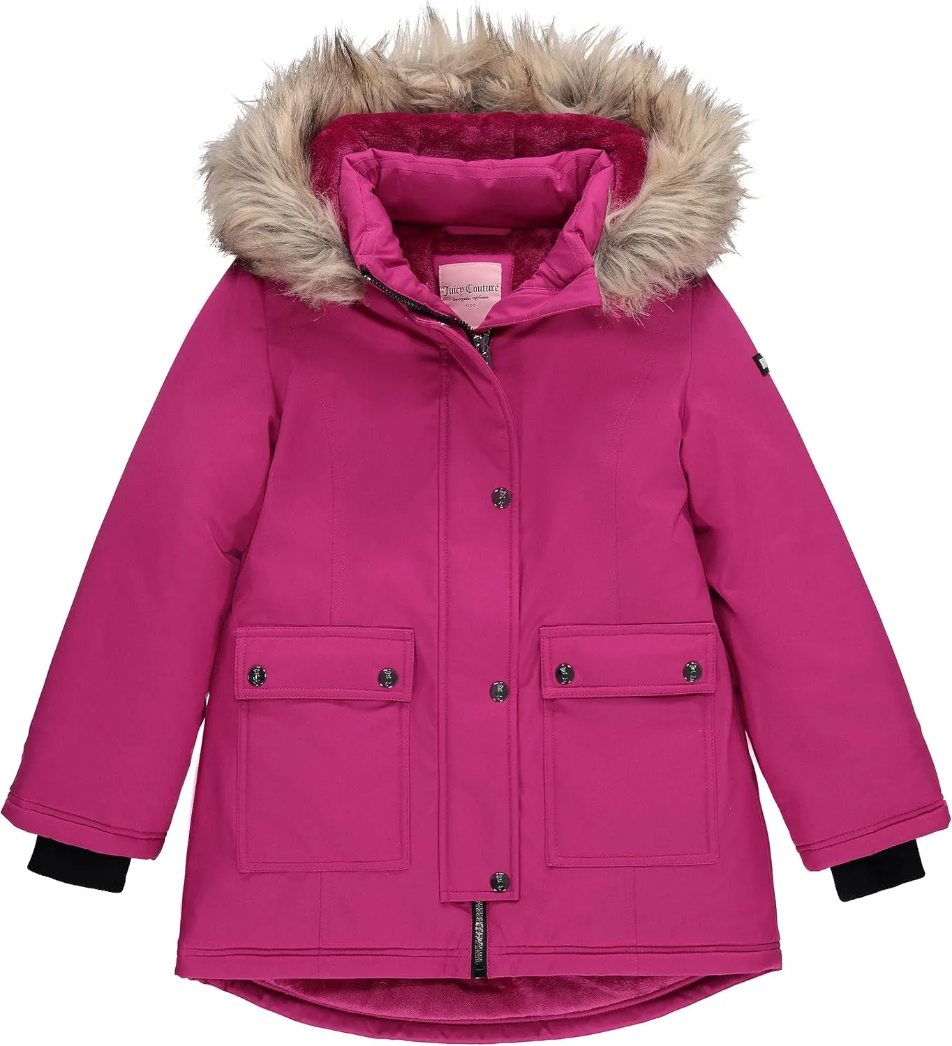 Juicy Couture Girls Coat, Faux Fur Hooded Winter Jacket, Warm Padded Parka Hoodie, Kids Heavyweight Winter Coat