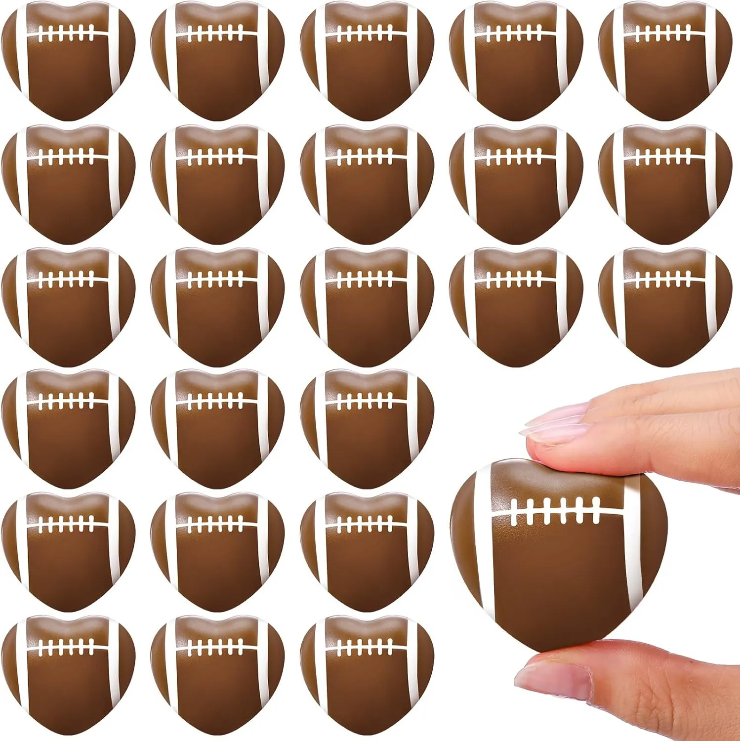 Kasyat 30 Pcs Heart Football Stress Relief Toy Mini Foam Sports Stress Balls Bulk for Carnival Reward, Football Party Favors(Brown)