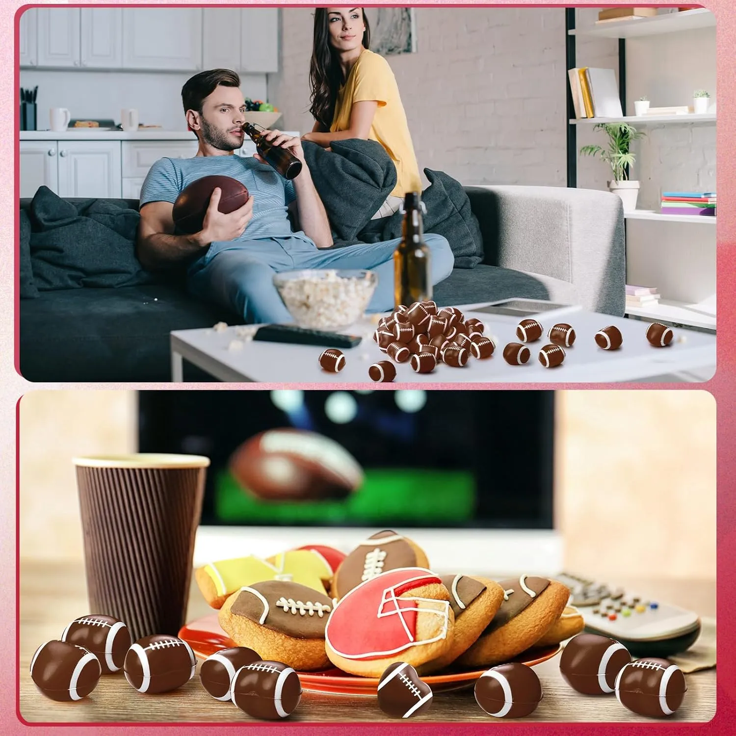 Kasyat 30 Pcs Heart Football Stress Relief Toy Mini Foam Sports Stress Balls Bulk for Carnival Reward, Football Party Favors(Brown)