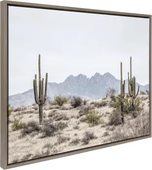 Kate and Laurel Sylvie Tall Saguaro Cacti Desert Mountain Framed Canvas Wall Art by The Creative Bunch Studio, 28x38 Gray, Decorative Nature Cactus Art Wall Décor