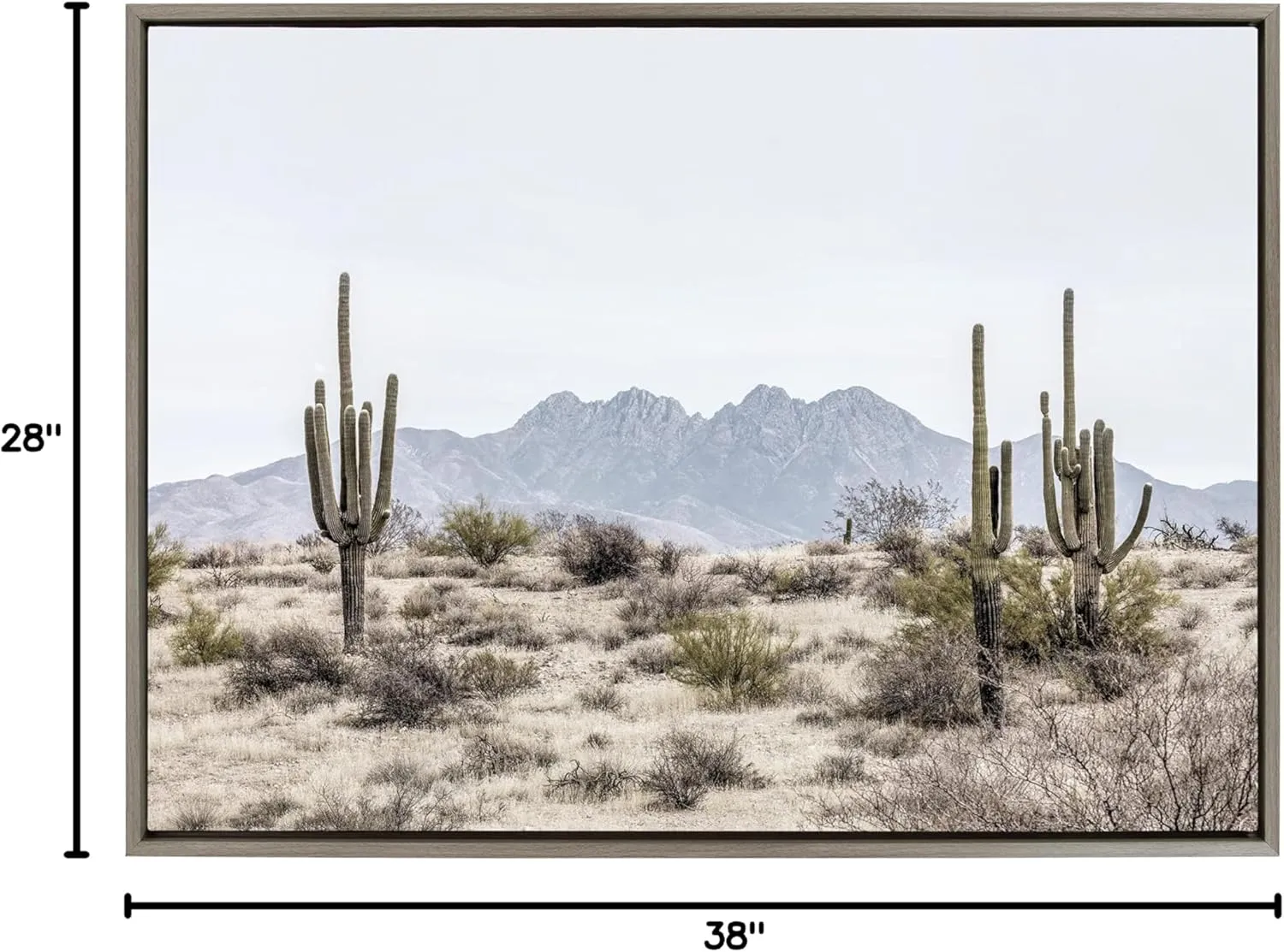 Kate and Laurel Sylvie Tall Saguaro Cacti Desert Mountain Framed Canvas Wall Art by The Creative Bunch Studio, 28x38 Gray, Decorative Nature Cactus Art Wall Décor