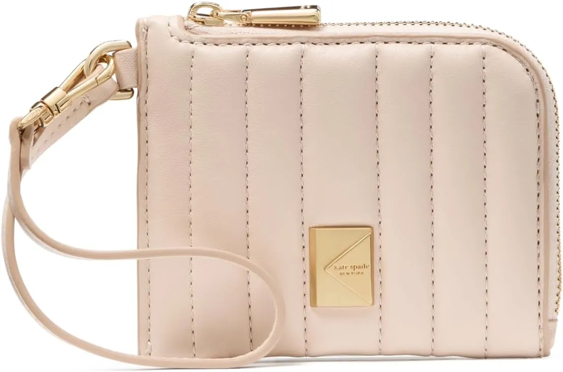 kate spade new york Deco Quilted Leather Coin Card case Wristlet, Milk Glass