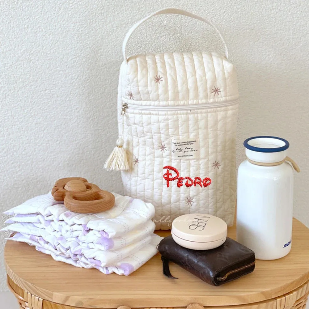 Kawaii Custom Name Mommy Bag 🌸✨ Cute Multifunctional Baby Carriage Hanging Bag with Embroidery 💖 Mother & Baby Essentials!