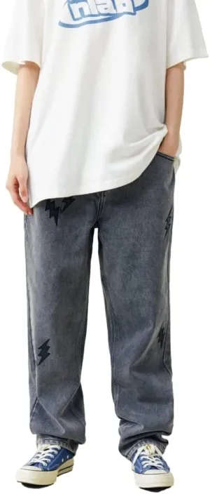 KCLOT Men's Relaxed Fit Hip Hop Straight Jeans Wide Leg Denim Pants 90's Style