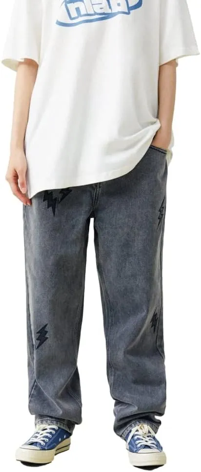 KCLOT Men's Relaxed Fit Hip Hop Straight Jeans Wide Leg Denim Pants 90's Style