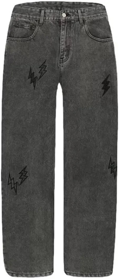 KCLOT Men's Relaxed Fit Hip Hop Straight Jeans Wide Leg Denim Pants 90's Style