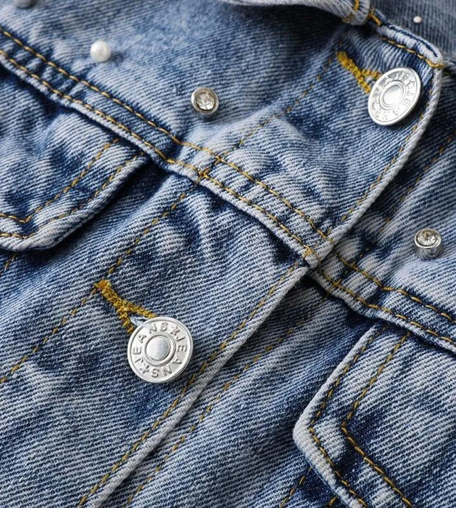 Kedera Women's Jean Jacket Embroidered Rivet Pearl Short Denim Jacket Coat