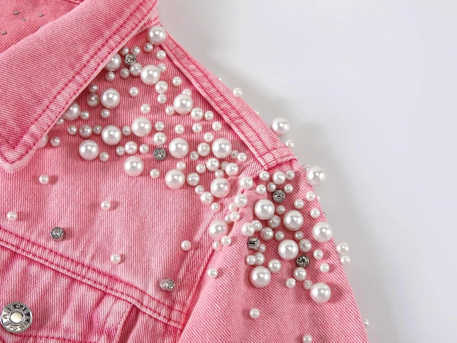Kedera Women's Jean Jacket Embroidered Rivet Pearl Short Denim Jacket Coat