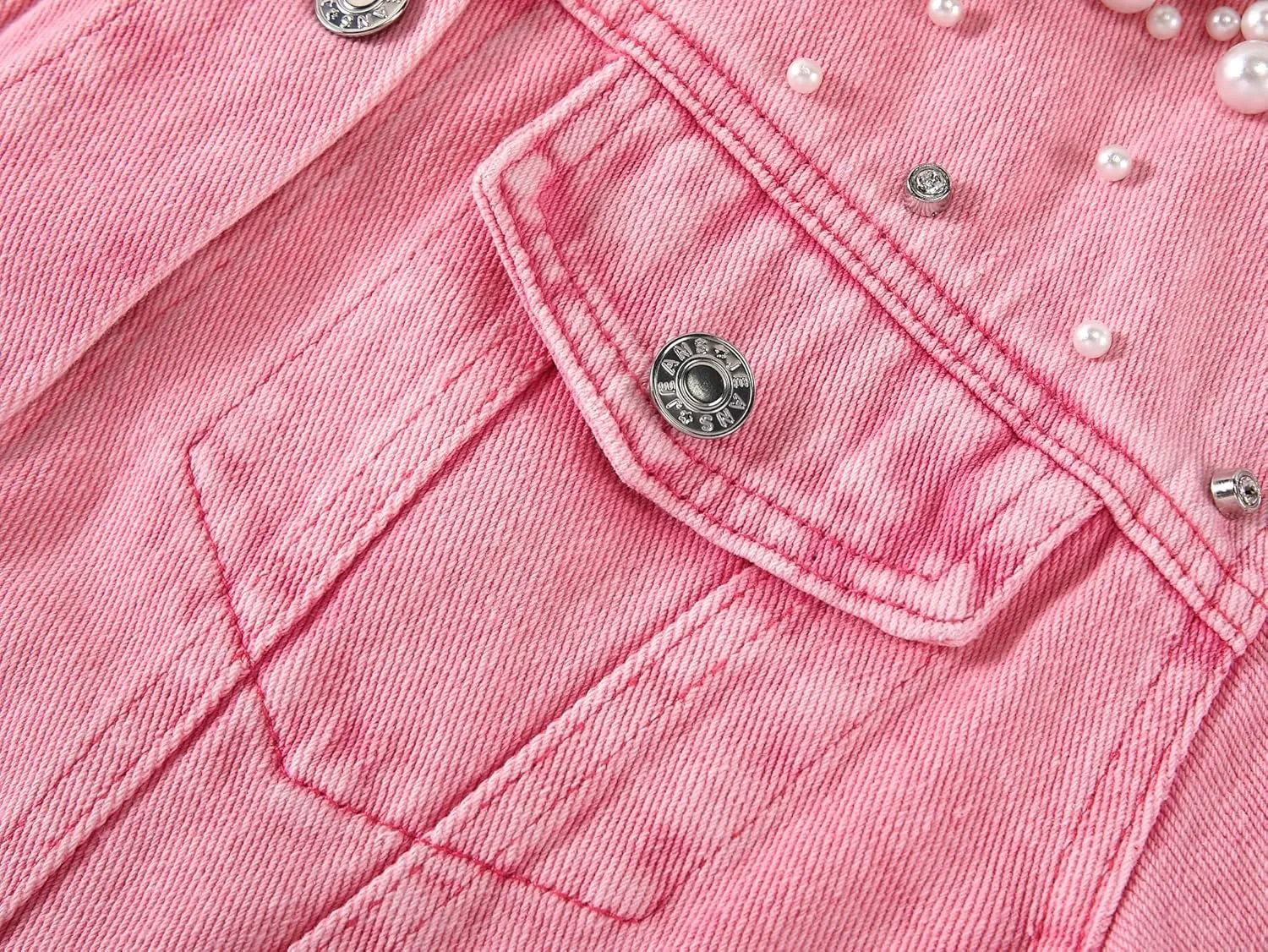 Kedera Women's Jean Jacket Embroidered Rivet Pearl Short Denim Jacket Coat