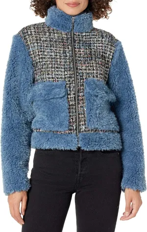 KENDALL   KYLIE Women's Plus Size Mixed Media Zip Up Jacket