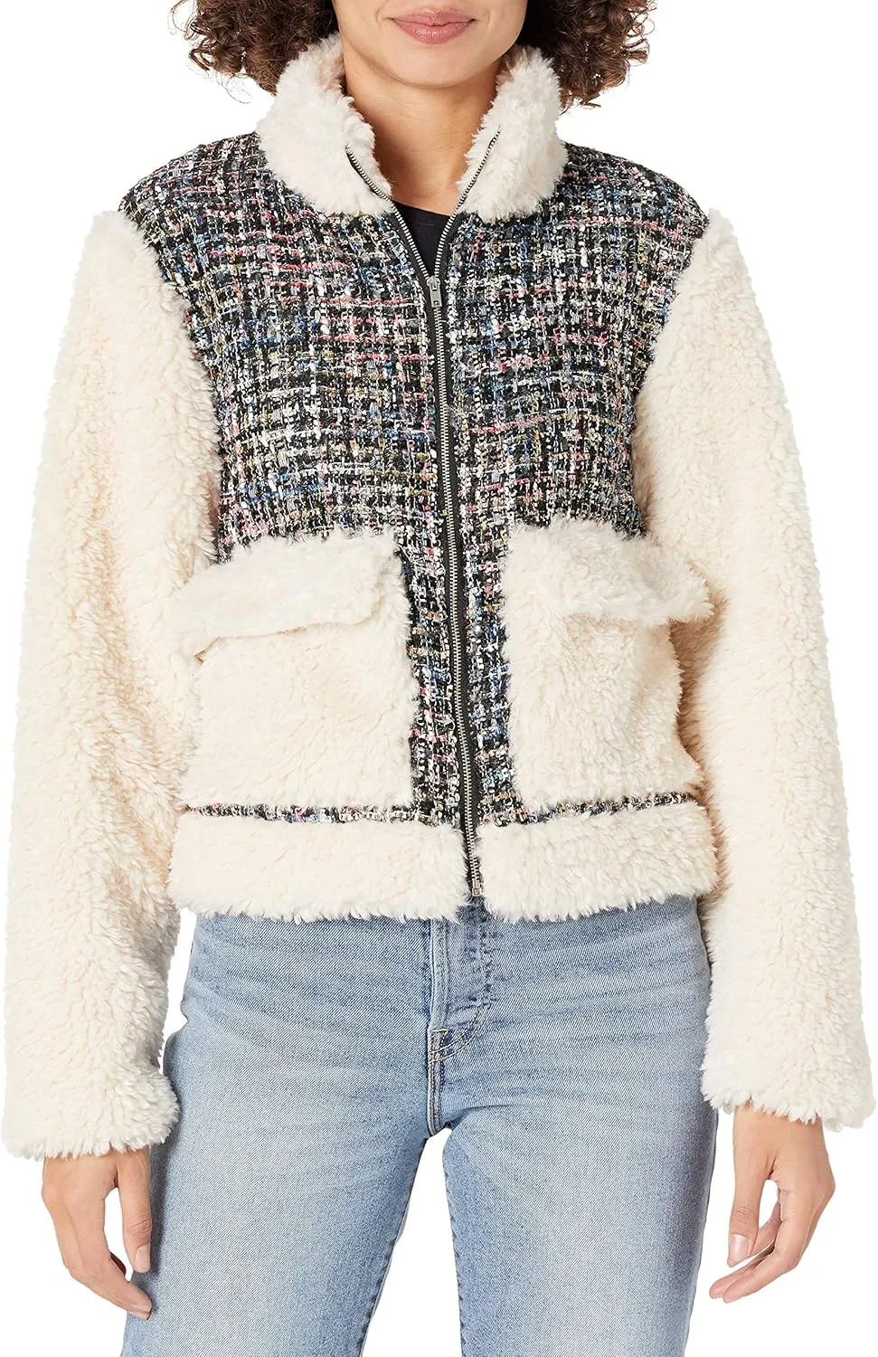 KENDALL   KYLIE Women's Plus Size Mixed Media Zip Up Jacket