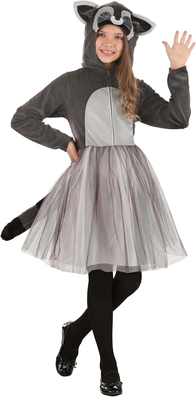 Kids Tutu Raccoon Costume with Hooded Dress and Faux Fur Tail