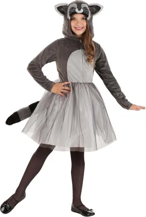 Kids Tutu Raccoon Costume with Hooded Dress and Faux Fur Tail