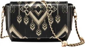 Kigai Black Ethic Ikat Pattern Crossbody Bags for Women Retro Cross Body Purse Small PU Leather Shoulder Handbags with Chain Strap