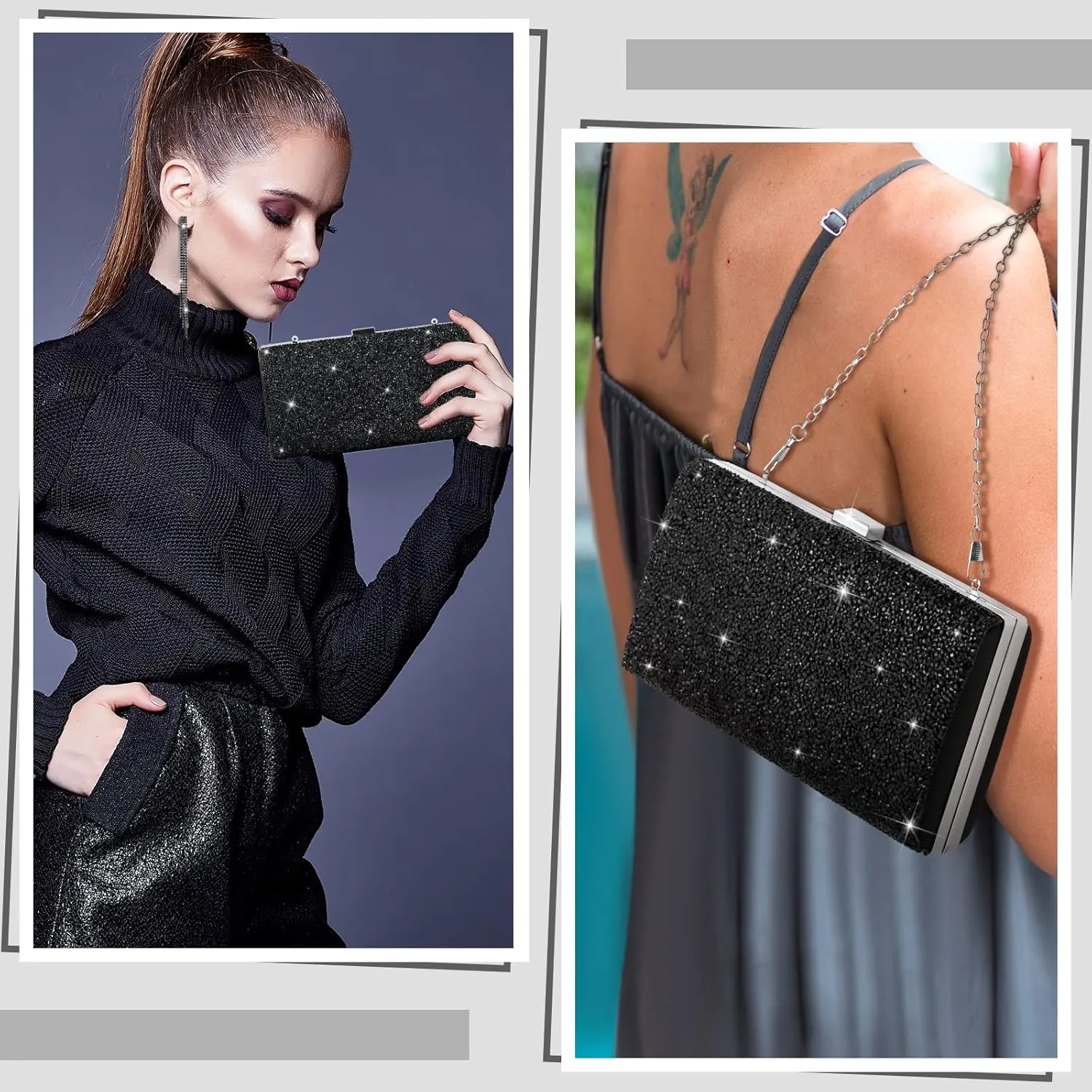 Kigeli 4 Pieces Women Rhinestone Evening Clutch Bag Bling Earring Necklace Bracelet for Wedding Formal