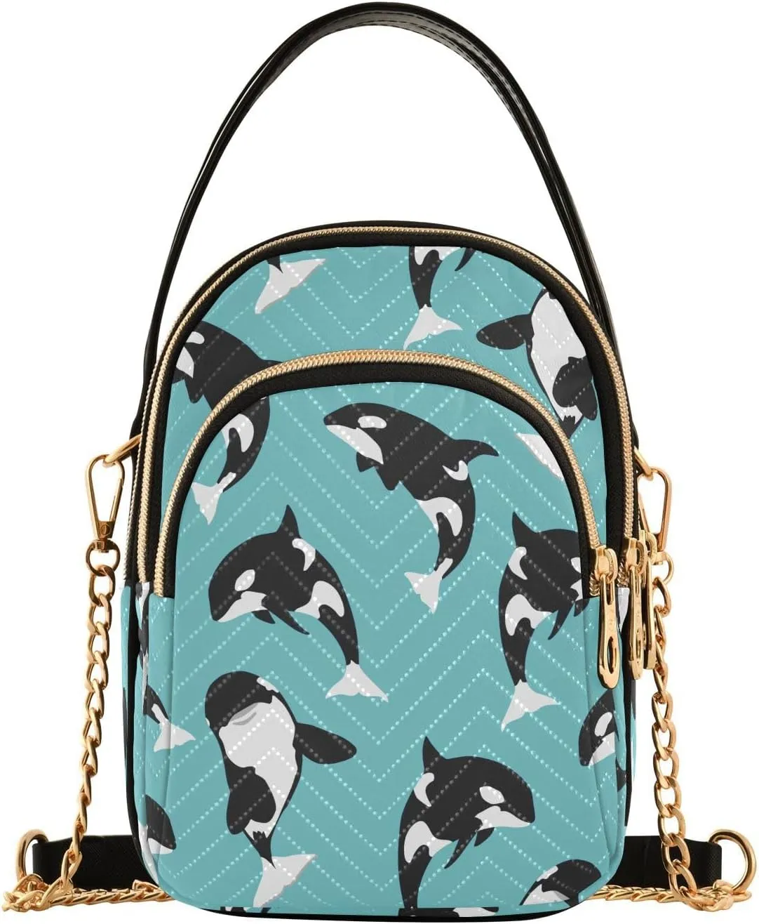 Killer Whale Multi Pockets Crossbody Bags for Women Zip Cell Phone Purse Wallet Bag with Detachable Shoulder Strap Small Crossbody Purse for Gift Traveling Working Shopping Women Girls Trendy