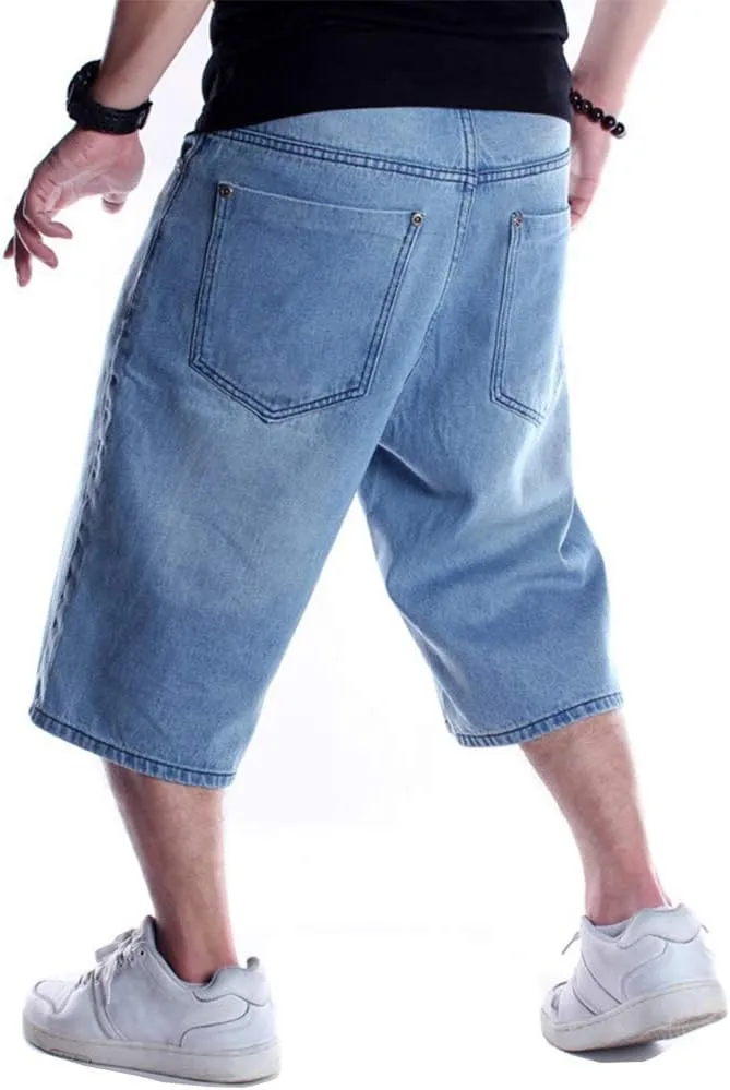 Kinghua Baggy Jean Shorts for Men Casual Loose Fit Hip Hop Skateboard Denim Shorts